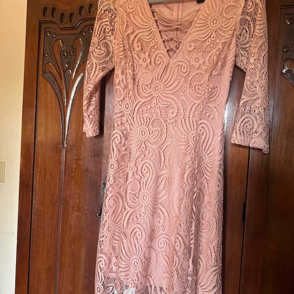 Enfocus Studio Blush Lace Long Sleeve Dress -